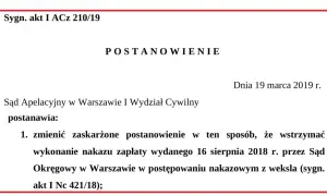 Fragment dokumentu sądowego z nagłówkiem "POSTANOWIENIE" i sygnaturą akt.